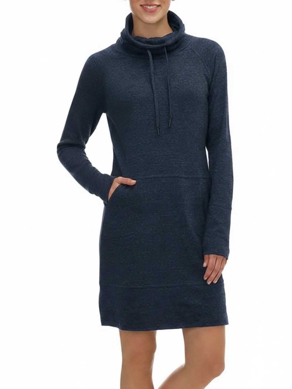 prAna Ellis Dress Blue Heather Cowl Neck Long Sleeve Athleisure Size L